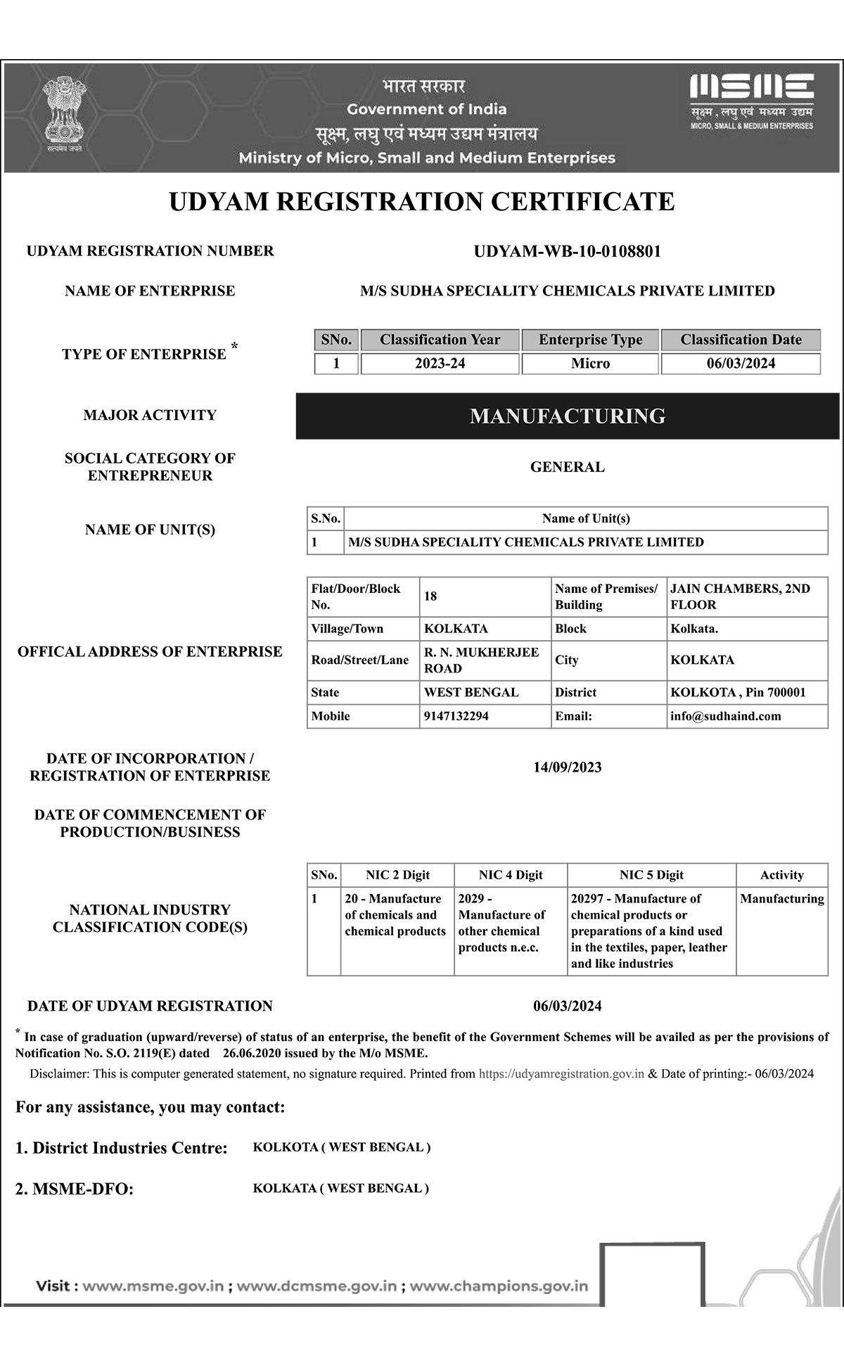 Sudha Industries Manufacturer of water treatment and specialty chemicals